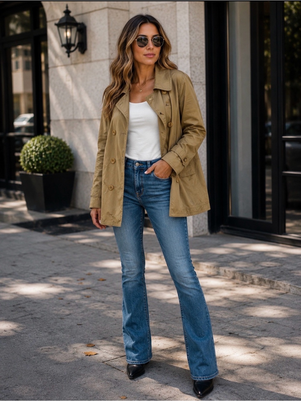 Talbots Cotton Silk Blend Khaki Double-Breasted Trench Coat